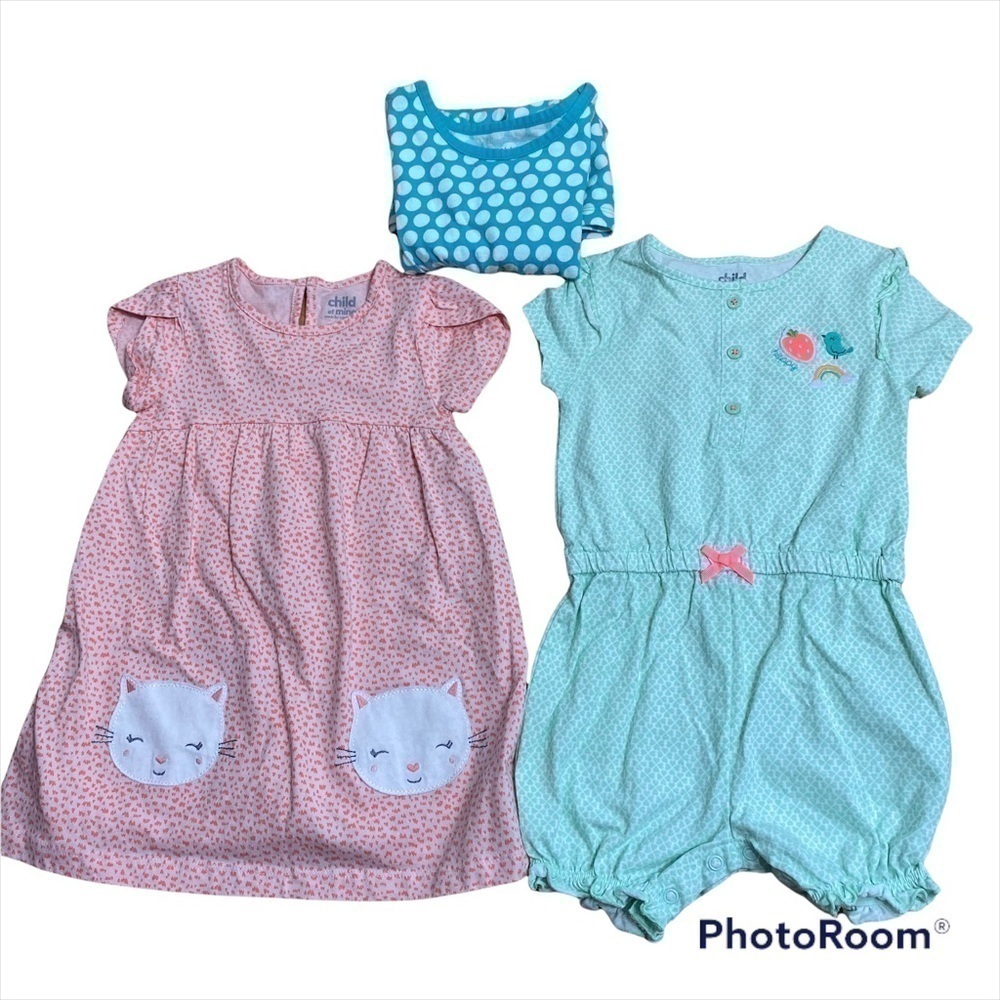Dress & Romper Bundle 24 Months Blue Pink Cat Girls Child of Mine Carters